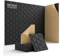 EUBSWA Pannelli Acustici Autoadesivi 12 Pezzi, 30x30x0.9 cm, Alta Densità - Design Moderno, Facile Installazione per Cinema Domestico, Studio, Stanza da Gioco, Ufficio (Nero)