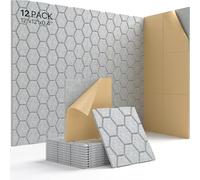 EUBSWA Pannelli Acustici Autoadesivi 12 Pezzi, 30x30x0.9 cm, Alta Densità - Design Moderno, Facile Installazione per Cinema Domestico, Studio, Stanza da Gioco, Ufficio (Grigio)