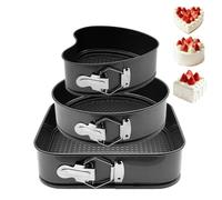 EUBSWA Stampo a cerniera a forma di cuore 18/rotondo 20/quadrato 22 cm - 3 pezzi stampo per torta con rivestimento antiaderente per stampi da forno, stampi da forno, stampo per torta, stampi per torte