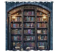 EUBTPA Libreria libreria tenda doccia vintage biblioteca gotica libreria magica libreria libro casa istruzione lettura bagno arredamento poliestere tessuto tende con gancio 119,8 x 160,2 cm