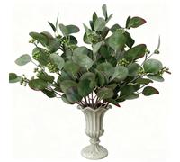 Eucalyptus Stems Leaves Artificial Flowers Long Silver Dollar Leaves Faux Bouquets Branches Decoration for Home Flower Arrangement Wedding Table Festival Farmhouse Party Halloween Deco (Emerald Green)
