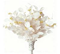 Eucalyptus Stems Leaves Artificial Flowers Long Silver Dollar Leaves Faux Bouquets Branches Decoration for Home Flower Arrangement Wedding Table Festival Farmhouse Party Halloween Deco (Champagne)
