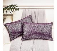 EUCIOR Cuscini Viola e Argento, Cuscini Scintillanti, Fodere per Cuscini Lavanda 30x51 con Cerniera Nascosta in Velluto, Set di 2 Fodere per Cuscini Viola per Letto/Divano