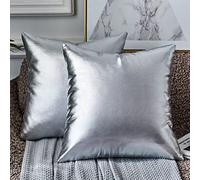 EUCIOR Federe decorative per cuscini color grigio argento scintillante, 61 x 61 cm, per casa, divano, sedia, sedile posteriore, camera da letto, auto, confezione da 2 pezzi (argento)