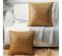 EUCIOR Federe per cuscini oro e marrone, entrambe le parti con stampa in oro scintillante, federe decorative in velluto morbido con chiusura a cerniera nascosta, 24x24 pollici, 2 pezzi