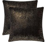 EUCIOR Set di 2 cuscini neri e oro, 45 x 45 cm, per soggiorno, decorazione in morbido velluto con cerniera nascosta, per camera da letto