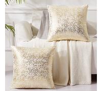 EUCIOR Set di 2 federe per cuscini color champagne bianco e oro, 50 x 50 cm, in velluto glitterato, con cerniera nascosta, color bronzo, per camera da letto