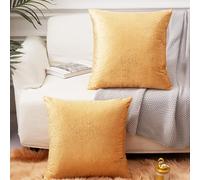 EUCIOR Set di 2 federe per cuscini dorate, giallo senape, 40,6 x 40,6 cm, per cuscini color oro chiaro su entrambi i lati, con stampa in lamina d'oro scintillante, decorazione in morbido velluto con