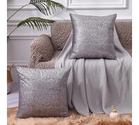 EUCIOR Set di 2 federe per cuscini grigie, cuscini grigi e bianchi, decorazione morbida in velluto con chiusura a cerniera nascosta, federe grigie in velluto 16 x 16 per divano/letto