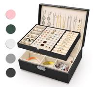 Eucomir Porta Gioielli Donna, Porta Gioielli da Viaggio Grande Gioielli Scatola Organizer 2 Strati Porta Gioielli Bambina in Pelle PU per Anelli Bracciali Orecchini Collane,Nero