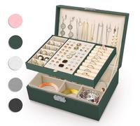 Eucomir Porta Gioielli Donna, Porta Gioielli da Viaggio Grande Gioielli Scatola Organizer 2 Strati Porta Gioielli Bambina in Pelle PU per Anelli Bracciali Orecchini Collane,Verde