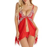 EUCoo Lingerie di Pizzo per Donna Chiusura Frontale Babydoll Pizzo Camicia da Notte Sexy Maglia da Notte Maglia da Notte Camicia da Notte con Perizoma