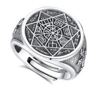 EUDORA Anello in argento Sterling S925 con San Benedetto, San Benito/Vergine Maria, per donne e uomini, stile vintage, con croce ankh, amuleto, amuleto, regolabile, regalo per donne, uomini, padre