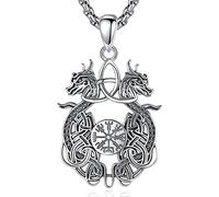 EUDORA Argento Sterling Drago Vichingo Ciondolo Collana per Donna Uomo, Bussola Vichinga Nodo Celtico Regalo per Moglie Mamma, Catena da 22" in Acciaio Inossidabile Più 2" Extender