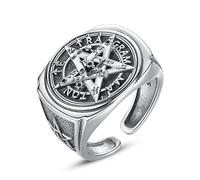 EUDORA Argento Sterling Pentagramma Anello in per Uomo Donna, Amuleto Regolabile Anello Tetragrammaton Energia per Marito, Gioielli Pentacolo Stella Guardiano Vintage Regalo per la Festa del Papà