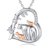 EUDORA Collana in Argento Sterling 925 Orso Mamma e Bambino per Donna, Cuore Animale Con 2 Ciondoli per Bambini, Gioiello per la Festa della Mamma Regalo per Nonna Matrigna, 45,7 cm
