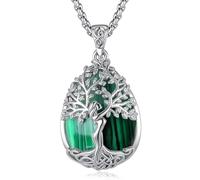 EUDORA Harmony Ball Albero della Vita Collana in Malachite per Donne Rame Placcato in Argento, Dea Madde a Ciondolo a Pendente di Cristallo Gioielli di Meditazione Yoga Regali per Madri Mamma, 20 "+2"