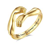 EUDORA Harmony Ball Anelli Abbraccio per Donne e Uomini in Argento Sterling Placcato oro 18 Carati, Regolabili con Mani che Abbracciano, Anelli per Coppie Anelli Promessa Gioielli Regalo