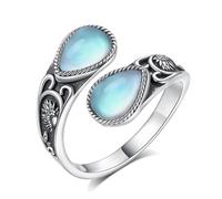 EUDORA Harmony Ball Anelli da Abbraccio in Argento Sterling 925 per Donna Uomo, Anello con Cucchiaio in Pietra di Luna Turchese Anelli con Frangetta Aperta a Forma di Luna Crescente Gioielli Regalo