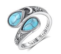 EUDORA Harmony Ball Anelli da Abbraccio in Argento Sterling 925 per Donna Uomo, Anello con Cucchiaio in Pietra di Luna Turchese Anelli con Frangetta Aperta a Forma di Luna Crescente Gioielli Regalo