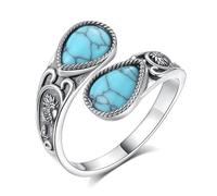 EUDORA Harmony Ball Anello a Cucchiaio con Girasole in Argento Sterling 925 per Donna, Anelli Aperti Turchesi Regolabili Anelli Avvolgenti Boho con Pollice Ossidato Gioielli Floreali Antichi Regali
