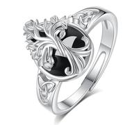 EUDORA Harmony Ball Anello con Albero Della Vita in Ossidiana in Argento Sterling 925 per Donne e Uomini, Regolabile con a Goccia Anello con Fascia Aperta Amuleto di Protezione Regalo per Mamma