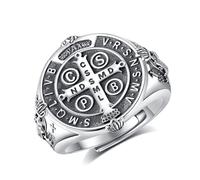 EUDORA Harmony Ball Anello di San Benedetto in Argento Sterling S925 per uomo e Donna, Anello Vintage Regolabile con Amuleto di San Benedetto Gioielli Cristiani Cattolici Regali per la Papà