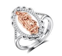 EUDORA Harmony Ball Anello Vergine Maria in argento sterling 925 per donna uomo, Anello Madre Maria aperto regolabile Anello Nostra Signora di Guadalupe Anello di protezione cattolica Regalo gioielli