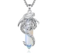 EUDORA Harmony Ball Argento Placcato Collana con Drago Rame per Donna, Cristallo Curativo Ossidiana/Quarzo Rosa/Ametista/Malachite/Turchese Ciondolo Amuleto Protezione Regalo Gioielli, 22"
