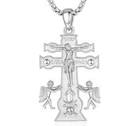 EUDORA Harmony Ball Argento Sterling S925 Caravaca Croce Collana per Donna Uomo, Amuleto Energia Caravaca Croce Ciondolo Croce di Gesù Gioielli Cristiani Regalo, 22"+2"