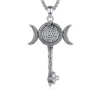 EUDORA Harmony Ball Collana con Chiave di Ecate in Argento Sterling 925 per Donne e Uomini, Ciondolo a Forma di Serpente a Tripla Luna, Ruota di Ecate Gioiello Pagano Regalo per Mamma e Moglie, 20+2"