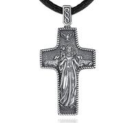 EUDORA Harmony Ball Collana con Ciondolo Croce di Gesù in Argento Sterling per Uomo, Collane con Dio Religioso Vintage Buon Pastore Regalo di Compleanno per Marito Ragazzo, Catena da 24"