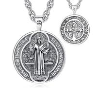 EUDORA Harmony Ball Collana con ciondolo in argento Sterling S925 con medaglietta di San Benedetto per uomo e donna, gioiello cristiano cattolico, 55,9 cm + 5,1 cm