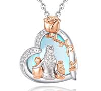 EUDORA Harmony Ball Collana con Ciondolo in Pietra di Luna con Cuore Mamma | Collana con Fiore e Pietra di Luna Placcata in Rame Rodiato Regalo per Mamma Figlio e Figlia per la Festa Della Mamma, 56 cm