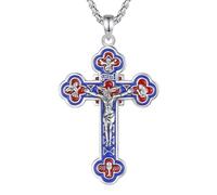 EUDORA Harmony Ball Collana con croce in Argento Sterling 925 per Donna Uomo, Croce di Caravaca/Ankh/San Benedetto/San Cristoforo/crocifisso Collane Gioielli Religiosi Regalo per Mamma Papà. 22"/24"