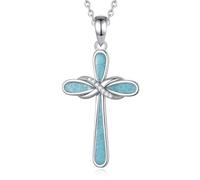 EUDORA Harmony Ball Collana con Croce in Argento Sterling S925 per Donna con Zirconi Cubici Turchesi Frantumati, Ciondolo a Forma di Croce Amuleto Gioielli Regali Religiosi Originali per Madre, 18"
