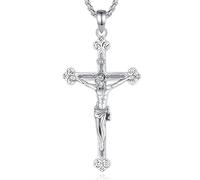 EUDORA Harmony Ball Collana con Croce Jusus in Argento Sterling 925 per Uomini e Donne, Collana con Ciondolo Crocifisso S925 con Gesù, Amuleto di Protezione Religiosa Regalo, 22 Pollici