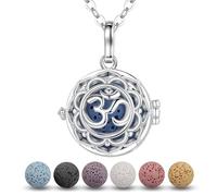 EUDORA Harmony Ball Collana con Diffusore di Oli Essenziali per Donne, Pendente con Diffusore di Aromaterapia OM Lotus Medaglione di Pietra Lavica Gioielli per Meditazione yoga, 24 pollici, 7 pezzi