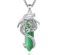 EUDORA Harmony Ball Collana con Drago avventurina per Donna Uomo, Prisma Esagonale Amuleto di Energia di Cristallo Placcato Argento Rame Drago Ciondolo Gioielli Regalo per Moglie Marito, 22"+24"