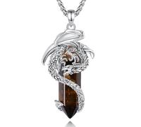 EUDORA Harmony Ball Collana con Drago e Pietra Occhio di Tigre per Donna Uomo, Prisma Esagonale Cristallo Amuleto di Energia Rame Placcato Argento Ciondolo Drago Gioielli Regalo per Mamma, 22"+24"