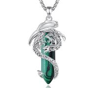 EUDORA Harmony Ball Collana con Drago Malachite per Donna Uomo, Prisma Esagonale Amuleto di Energia di Cristallo Placcato Argento Rame Drago Ciondolo Gioielli Regalo per Moglie Marito, 22"+24"