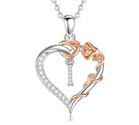 EUDORA Harmony Ball Collana con Iniziale a Forma di Cuore in Rame Placcato Rodio per Donna, Ciondolo a Forma di fiore in oro Rosa con Lettere Dell'alfabeto Dalla A alla Z Regalo di Gioielli, 18"+2"