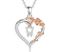 EUDORA Harmony Ball Collana con Iniziale a Forma di Cuore Placcata in Rame Rodiato con Zirconi Cubici per Donna, Ciondolo a Forma di Fiore in Oro Rosa con Lettera W Alfabeto Dalla W Regalo, 18"+2"
