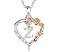 EUDORA Harmony Ball Collana con Iniziale a Forma di Cuore Placcata in Rame Rodiato con Zirconi Cubici per Donna, Ciondolo a Forma di Fiore in Oro Rosa con Lettera Z Alfabeto Dalla Z Regalo, 18"+2"
