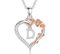EUDORA Harmony Ball Collana con Iniziale a Forma di Cuore Placcata in Rame Rodiato con Zirconi Cubici per Donna, Ciondolo a Forma di Fiore in Oro Rosa con Lettera D Alfabeto Dalla D Regalo, 18"+2"