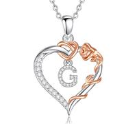 EUDORA Harmony Ball Collana con Iniziale a Forma di Cuore Placcata in Rame Rodiato con Zirconi Cubici per Donna, Ciondolo a Forma di Fiore in Oro Rosa con Lettera G Alfabeto Dalla G Regalo, 18"+2"