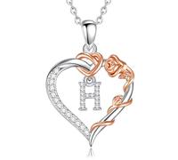 EUDORA Harmony Ball Collana con Iniziale a Forma di Cuore Placcata in Rame Rodiato con Zirconi Cubici per Donna, Ciondolo a Forma di Fiore in Oro Rosa con Lettera H Alfabeto Dalla H Regalo, 18"+2"