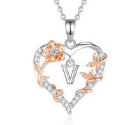 EUDORA Harmony Ball Collana con iniziali a Cuore Rosa per Donne, Lettera dalla A alla Z Collane con Iniziali dell'Alfabeto in Rame Placcato in Rodio Iniziali con Ciondolo Regali di Gioielli, 18"