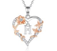 EUDORA Harmony Ball Collana con iniziali a Cuore Rosa per Donne, Lettera dalla A alla Z Collane con Iniziali dell'Alfabeto in Rame Placcato in Rodio Iniziali con Ciondolo Regali di Gioielli, 18"