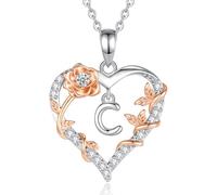 EUDORA Harmony Ball Collana con iniziali a Cuore Rosa per Donne, Lettera dalla A alla Z Collane con Iniziali dell'Alfabeto in Rame Placcato in Rodio Iniziali con Ciondolo Regali di Gioielli, 18"